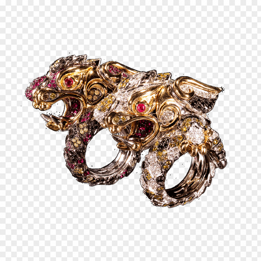 Gold Bling-bling Ruby Diamond Brooch PNG