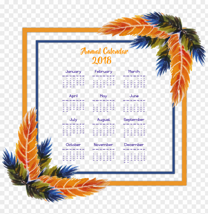 Orange Blue Feather Decoration Calendar Template Icon PNG