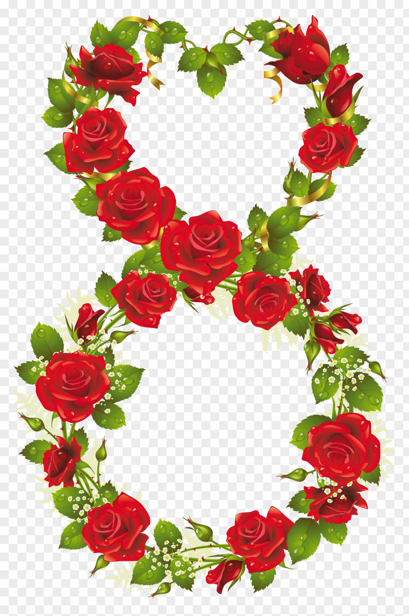 8 March Rose Flower Heart Clip Art PNG