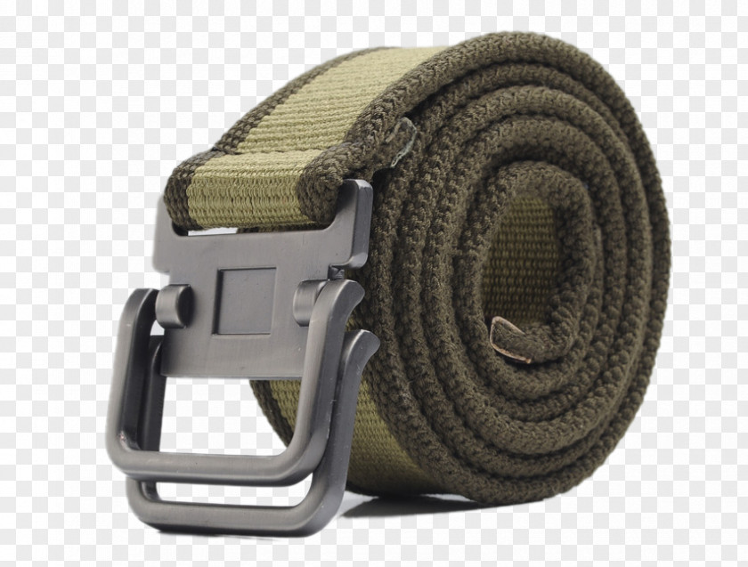 Men's Double Loop Buckle Canvas Belt Leather Webbed PNG