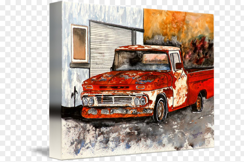 Watercolor Vintage Truck Pickup Car Gallery Wrap Canvas Chevrolet PNG