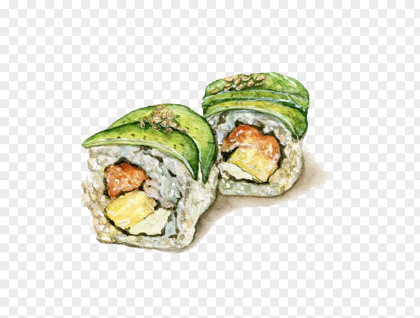 Watercolor Sushi California Roll Gimbap Japanese Cuisine Painting PNG
