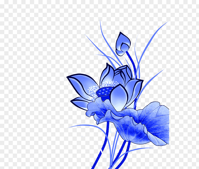 Lotus Blue And White Pottery Motif Clip Art PNG