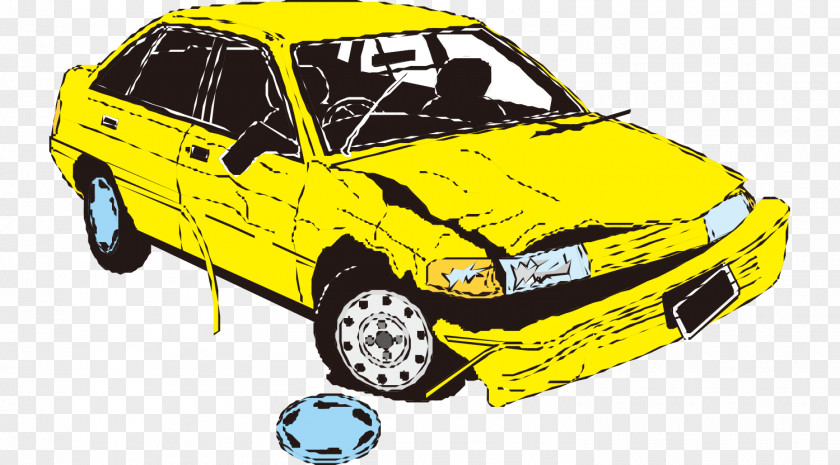 Vector Cartoon Painted Yellow Junk Cars PNG