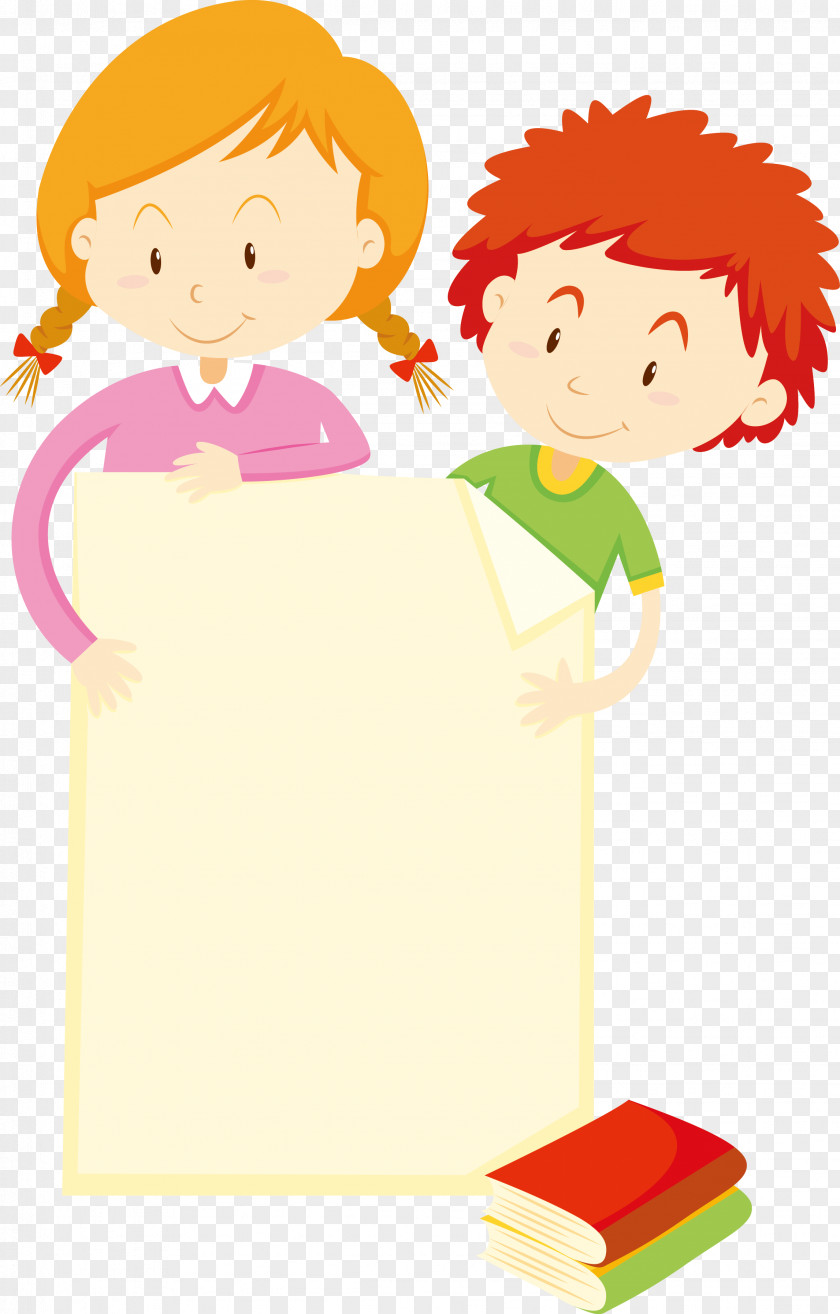 Vector Two Children Holding Paper Book Child Reading Illustration PNG