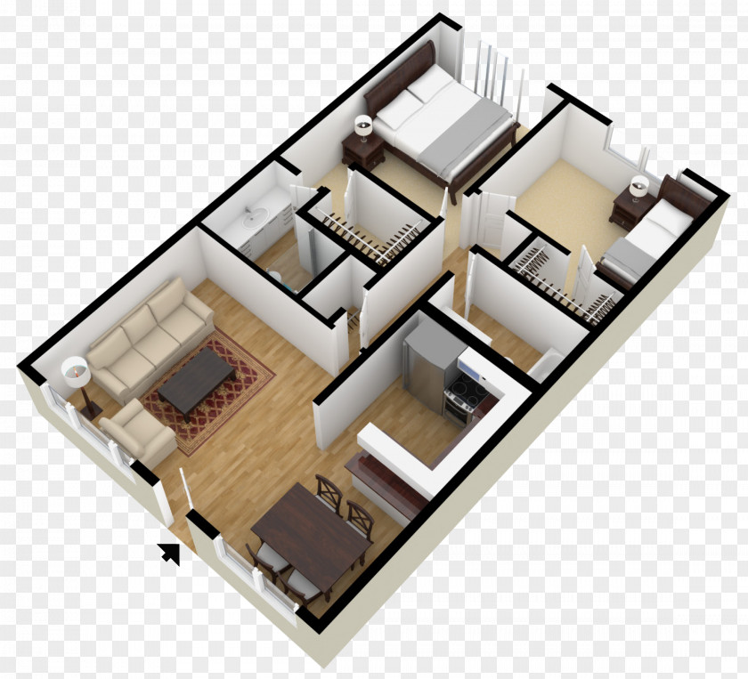 Bedroom House Plan Square Foot 3D Floor PNG