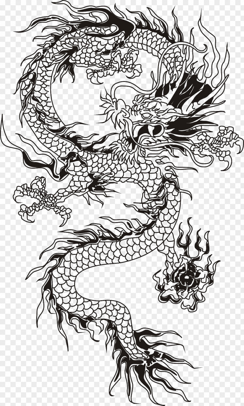 Chinese Dragon Wireframes T-shirt PNG