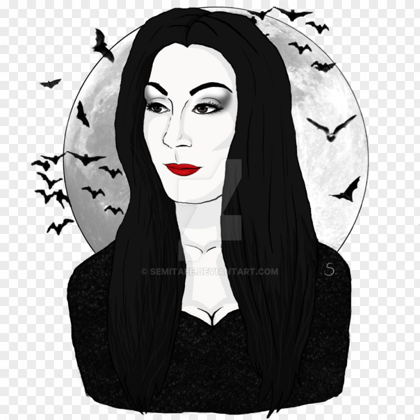 Addams Poster Morticia Black Hair The Family Illustration Cartoon PNG