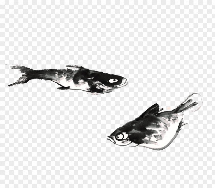 Ink Fish Wash Painting Black And White PNG
