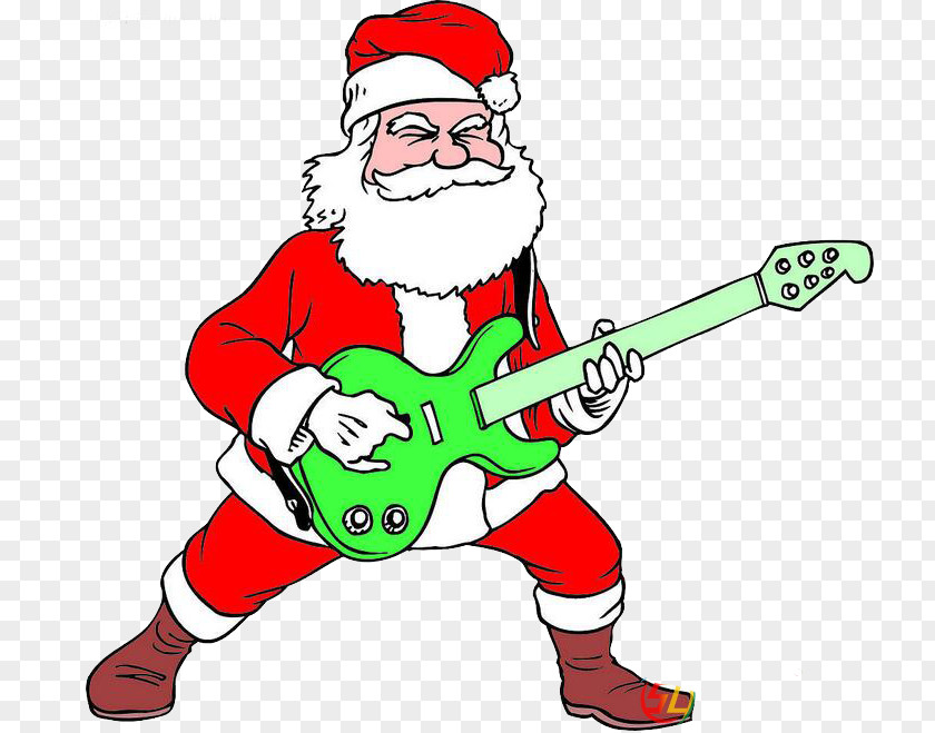 Merry Christmas Classic Santa Claus Guitar Clip Art PNG