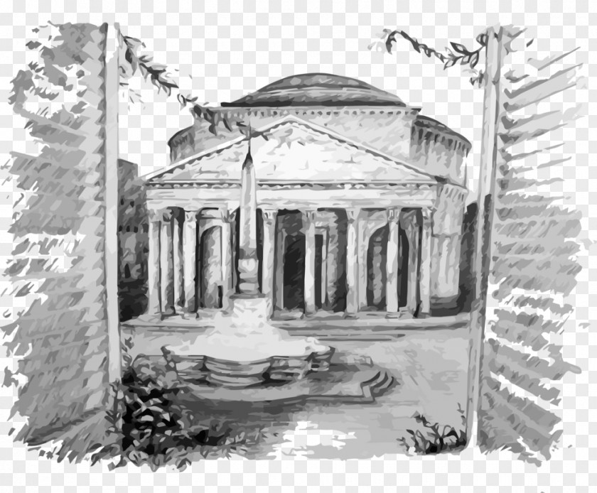 Pantheon Drawing Architecture Facade Building Sketch PNG