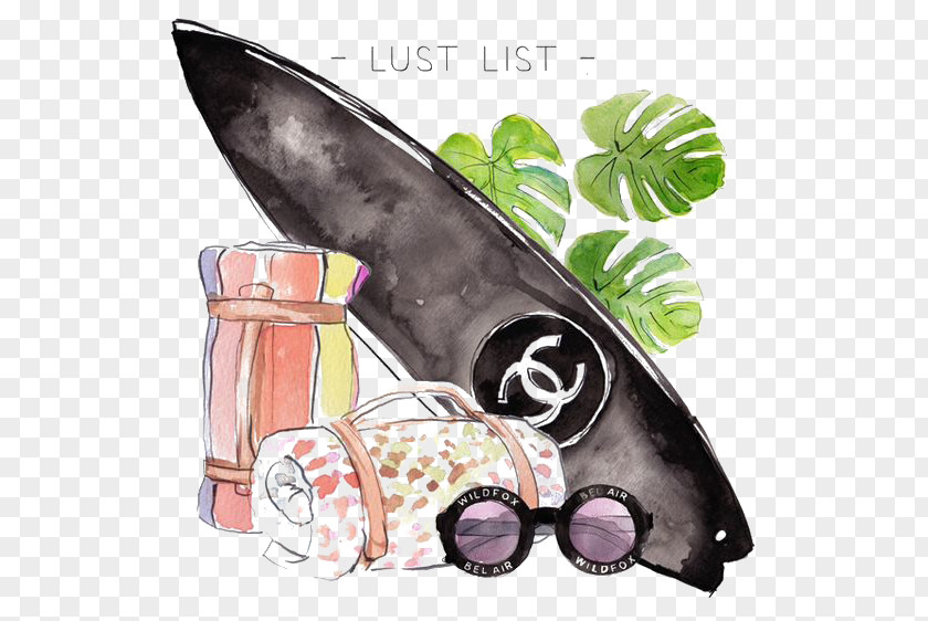 Watercolor Fashion Skateboard The Lust List Colouring Book Chanel T-shirt Illustration PNG