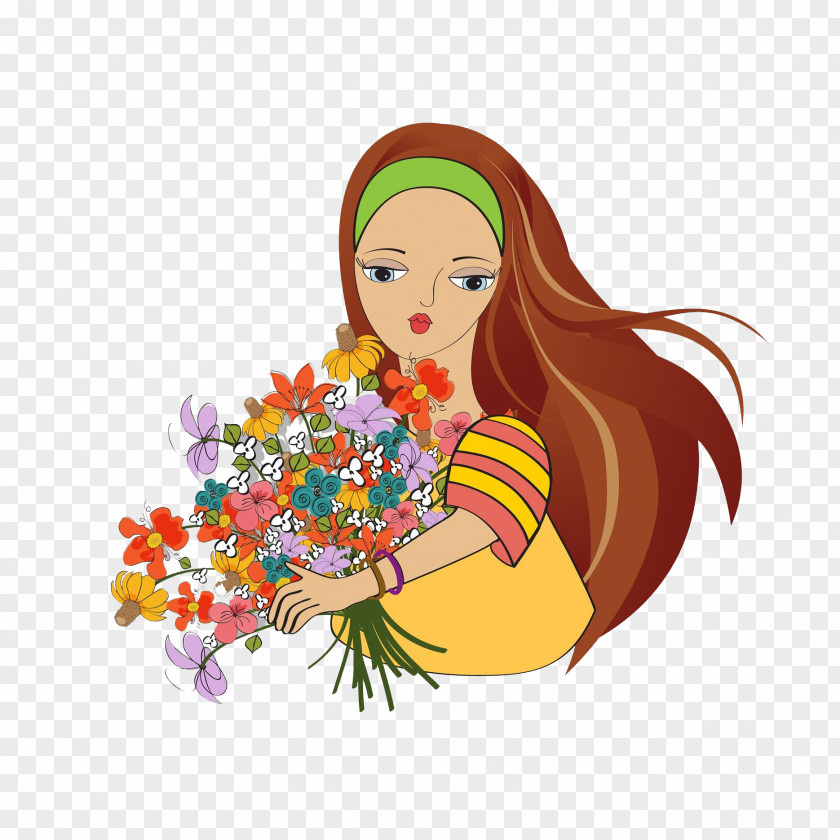 Holding The Flowers Of Woman Cartoon Flower Stock Photography Clip Art PNG