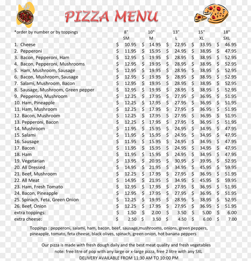 Menu Jersey City Pizza Chicken Fingers French Fries Hamburger PNG