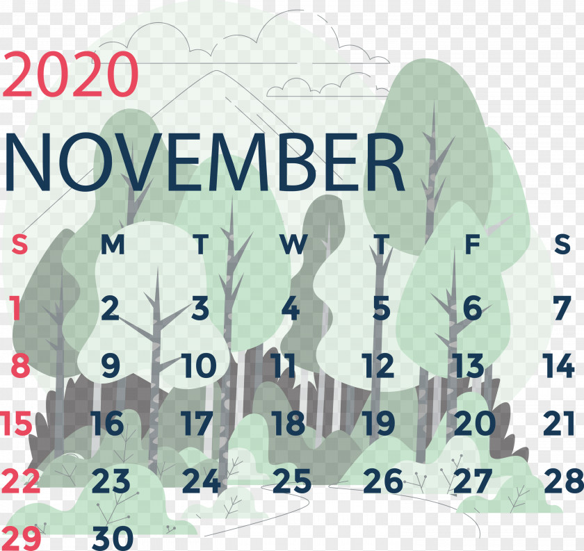 November 2020 Calendar Printable PNG