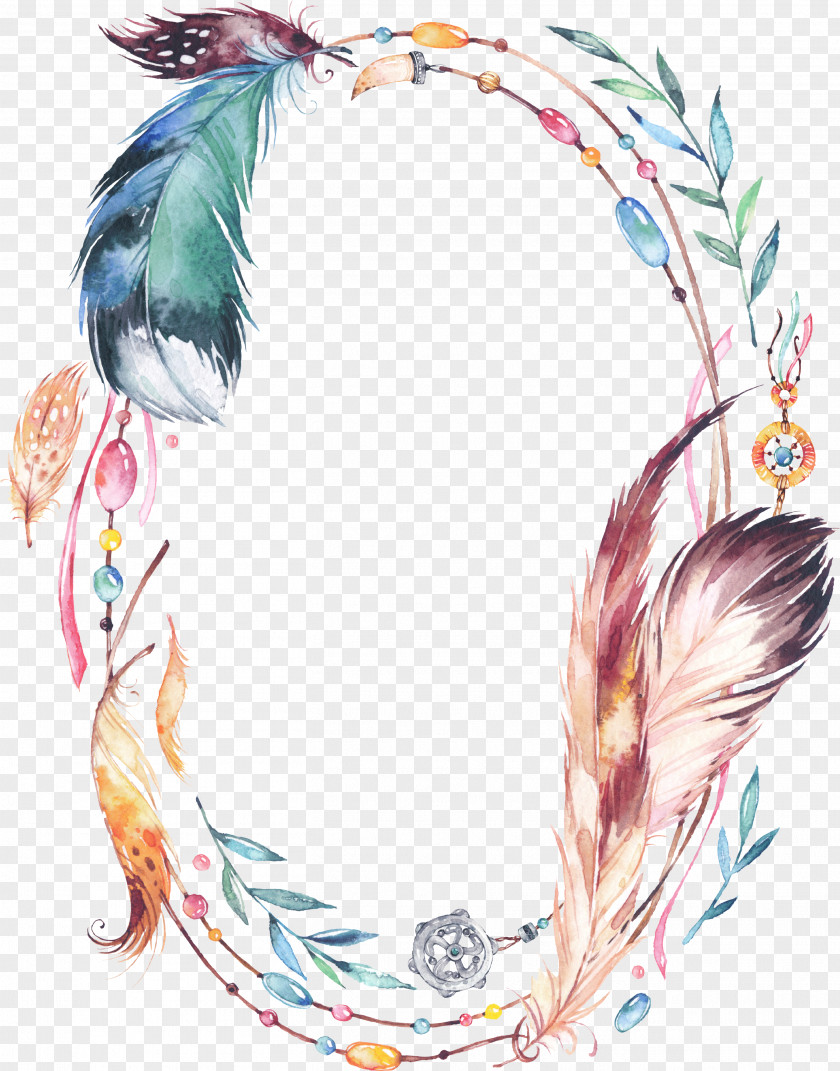 Feather PNG , Hand-painted feathers, green, brown, and white feathers illustration clipart PNG