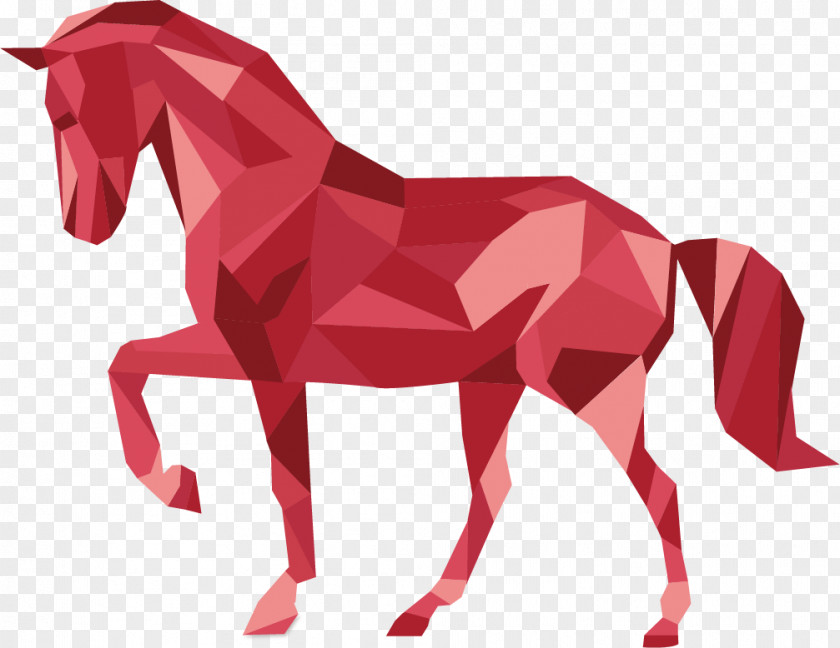 Horse Red Triangle Vector Three-dimensional Space Geometric Shape Geometry PNG