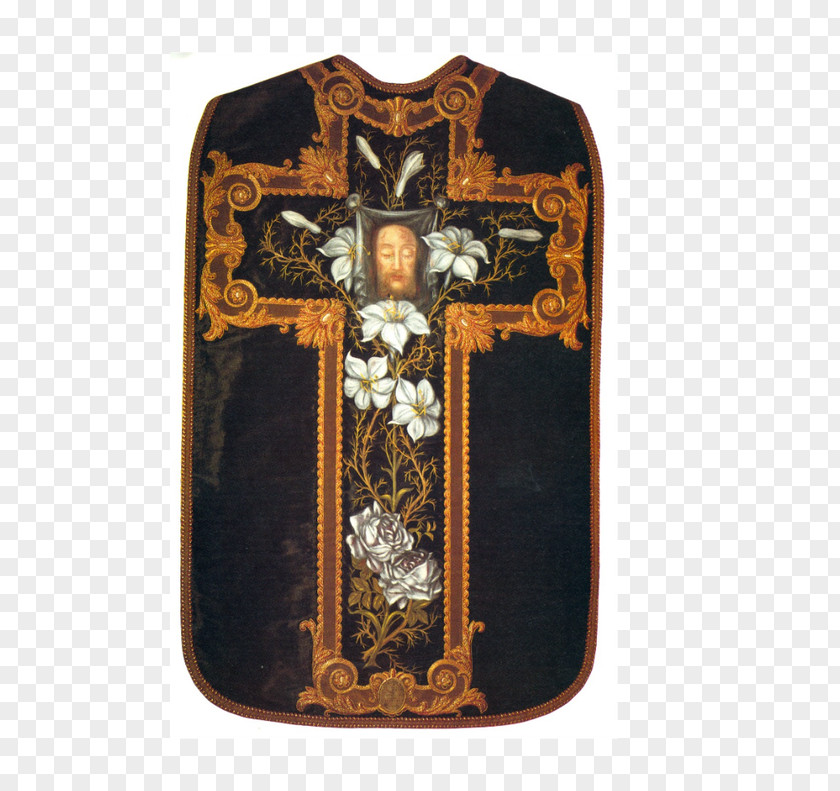 Painted Cross Lisieux Crucifix Vestment Chasuble Holy Card PNG