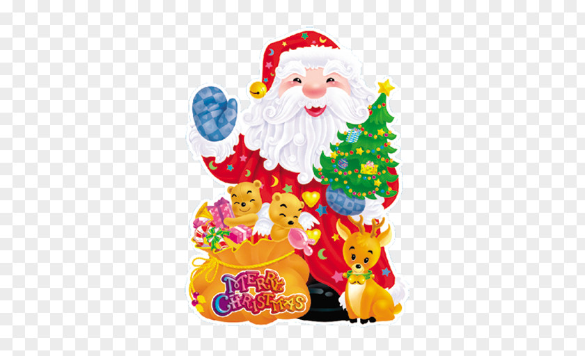 Christmas Tree With Santa Claus Card Decoration Greeting PNG