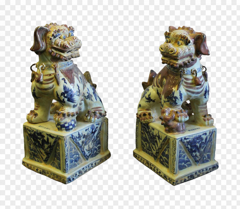 Porcelain Figurine Blue And White Pottery Chinese Guardian Lions PNG