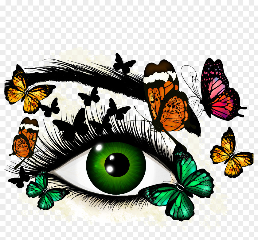 Hand-painted Eyes Vector Material Eye Euclidean Butterflies And Moths Green Illustration PNG