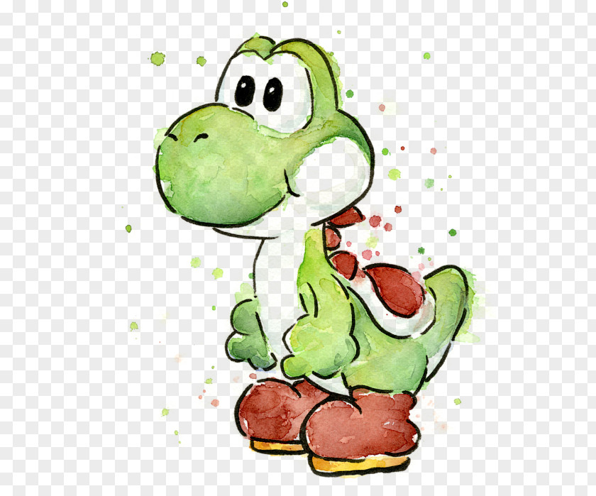 Watercolor Baby Mario & Yoshi Super Bros. Painting PNG