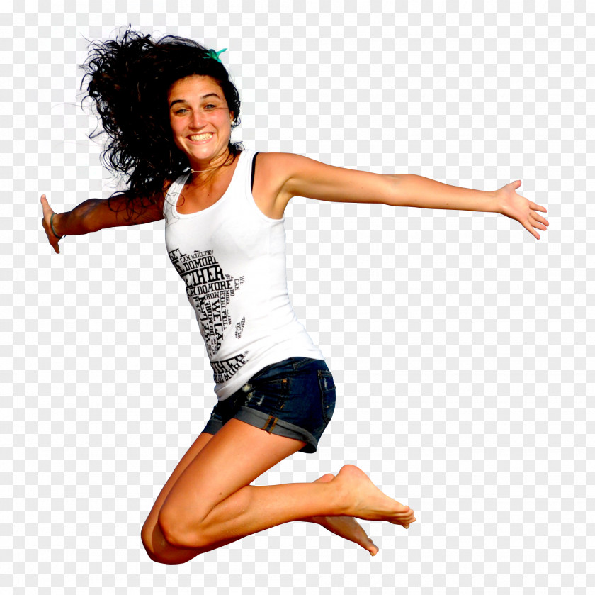 Happy Young Woman Jumping In The Sky PNG