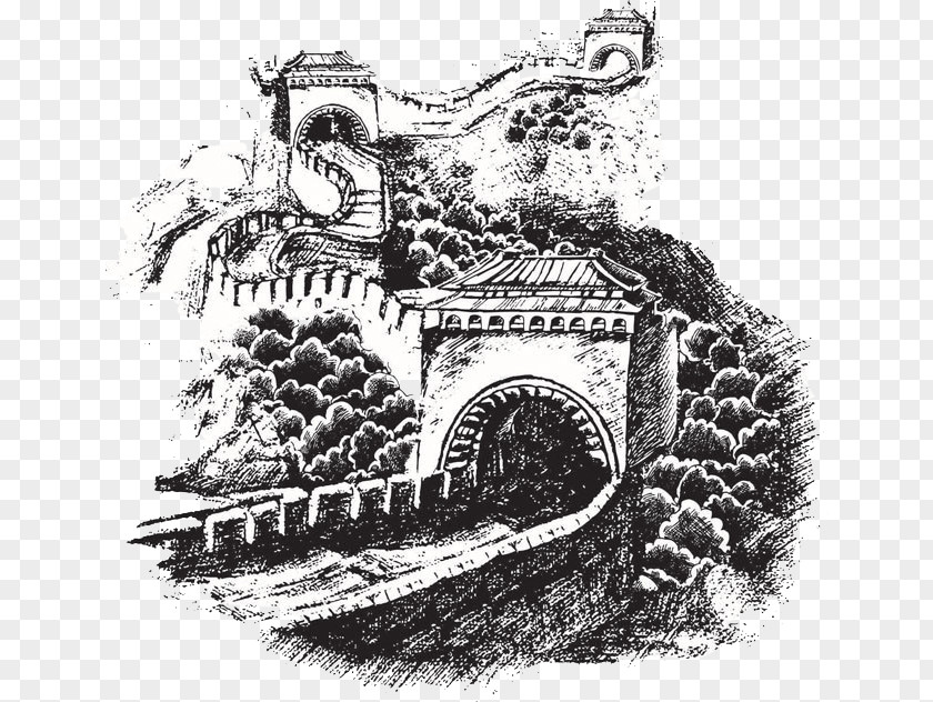 Great Wall Of China Image Painting Drawing PNG