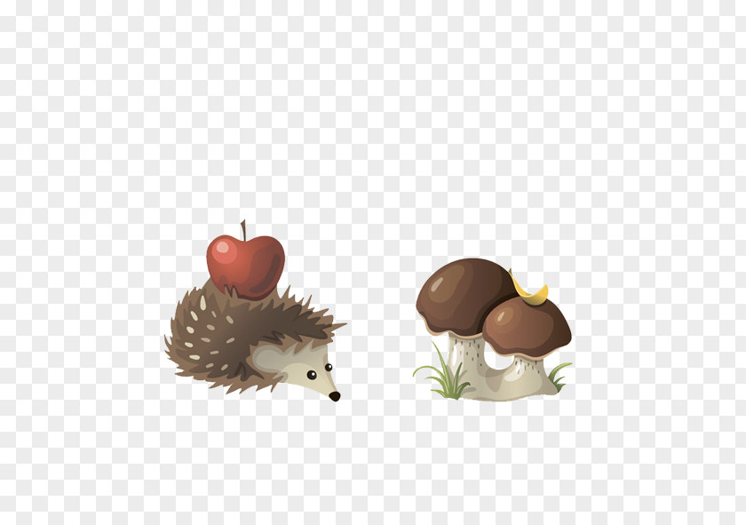 Cute Cartoon Hedgehog And Mushrooms Illustration PNG