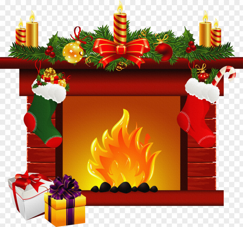 Winter Fireplace Cliparts Santa Claus Christmas Mantel Clip Art PNG