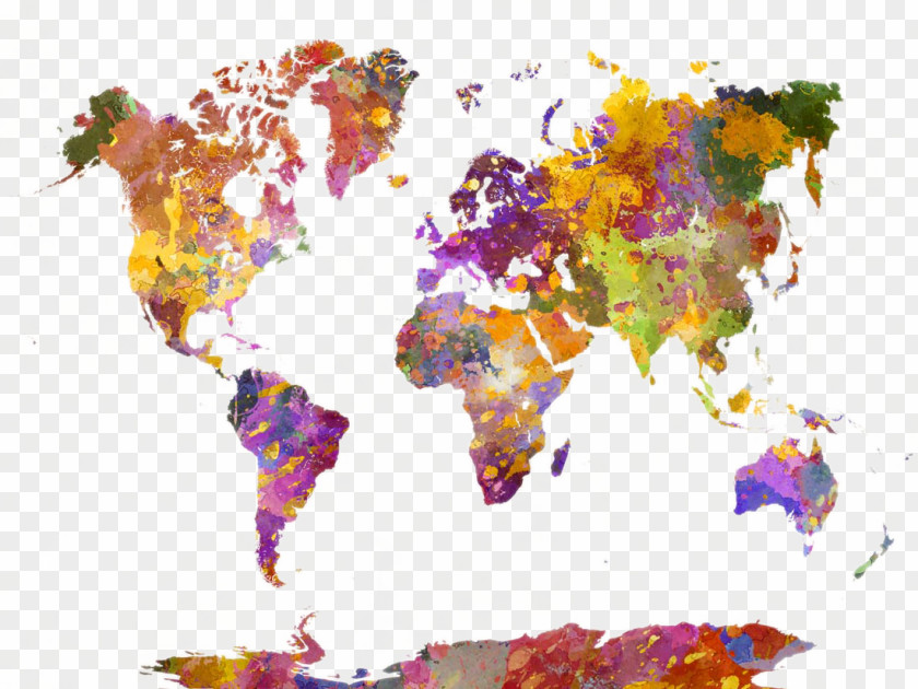 Beautiful Watercolor World Map Design Painting Canvas PNG