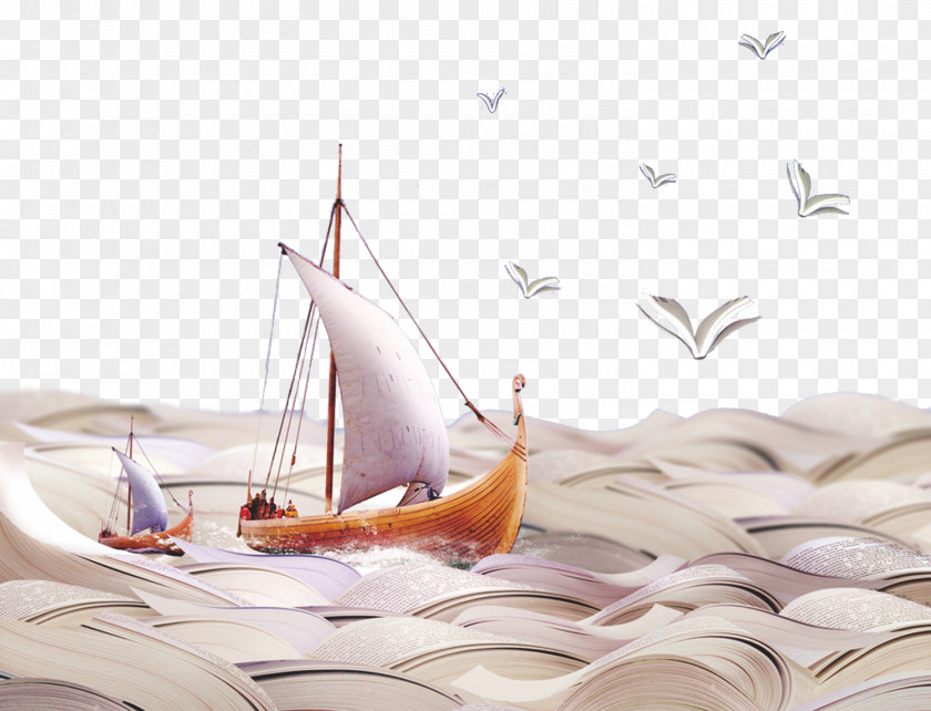 Hand-painted Sailing Waves Books Sea Book PNG