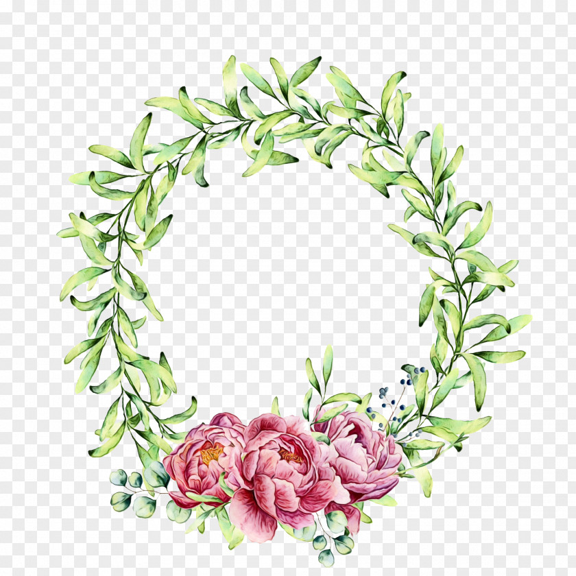 Peony Flower Wreath Watercolor Painting Illustration PNG