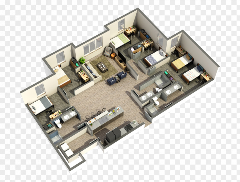 Upscale Residential Quarter House Plan 3D Floor PNG