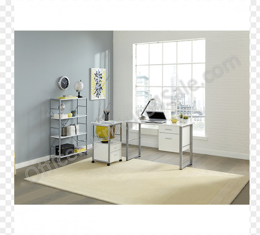 White Desk Shelf Drawer Office Furniture PNG