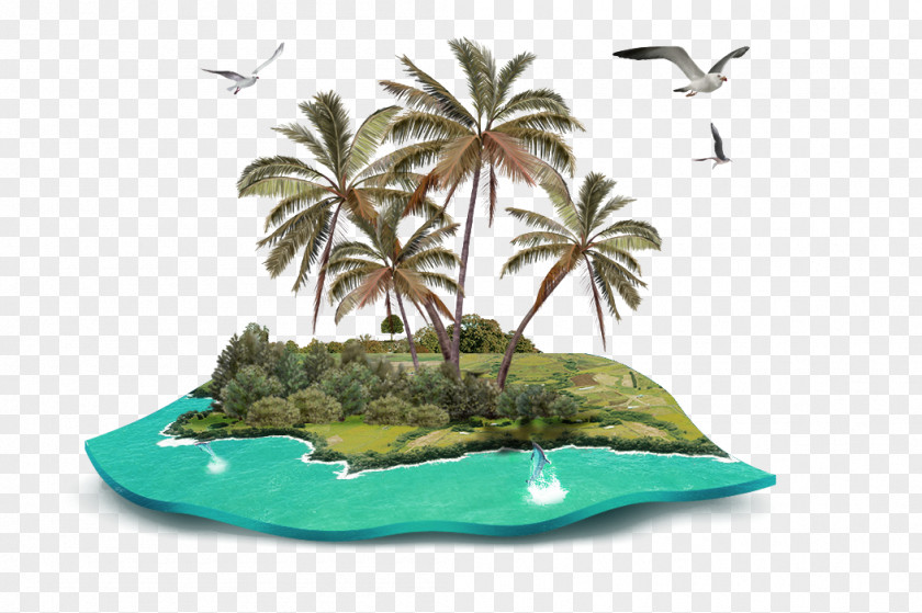 Coconut Tree Island Landscape Decoration Pattern Pixel Beach Gratis Clip Art PNG