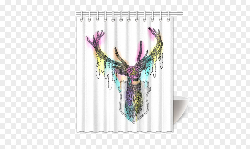 Deer Watercolor Douchegordijn Shower Curtain Textile Bathtub PNG