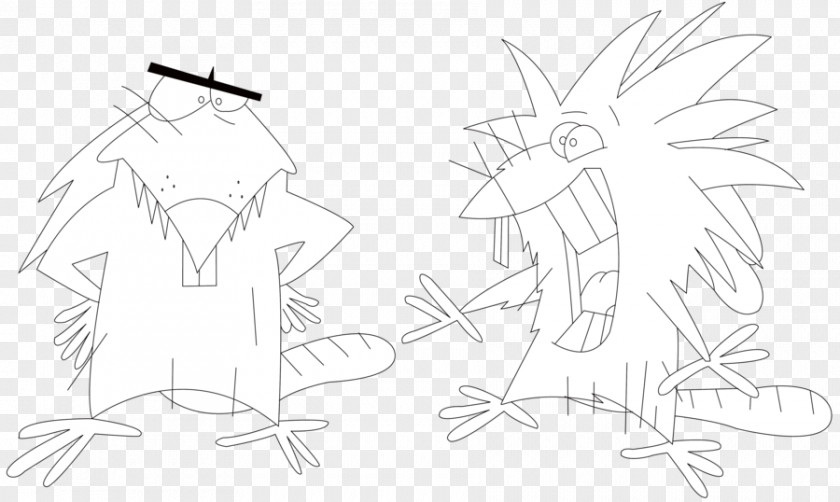 Angry Beavers Line Art White Cartoon Sketch PNG