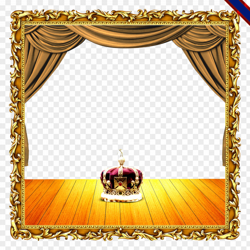 Luxurious Golden Curtains Frame Collection Creative Crown Curtain Light PNG