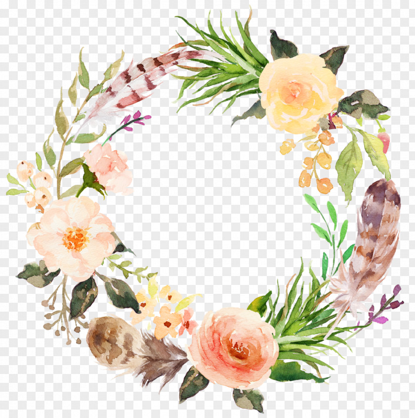 Flower Floral Design Watercolor Painting Garland Wreath PNG