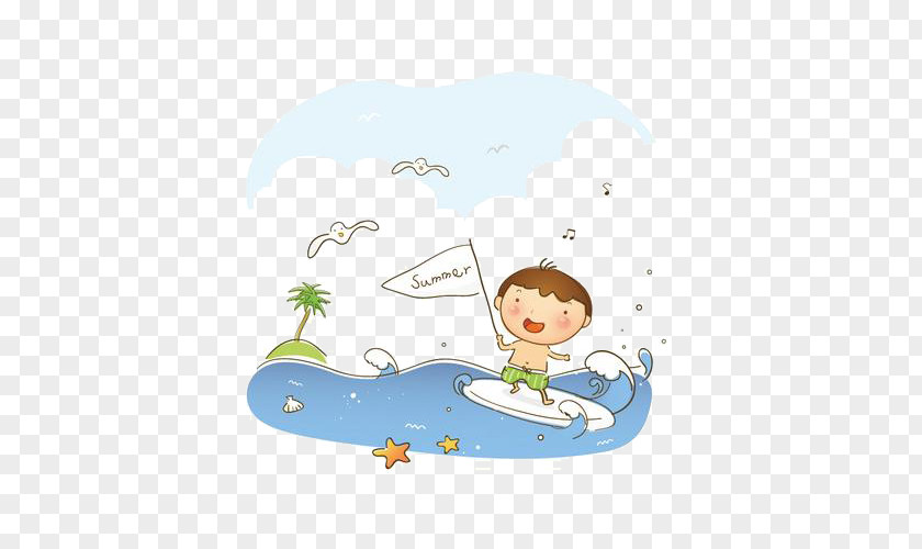 Fresh Summer Vacation Picture Element Vector Material Cartoon Child Illustration PNG
