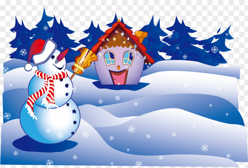 Creative Housing Snowman Snow Christmas Illustration PNG