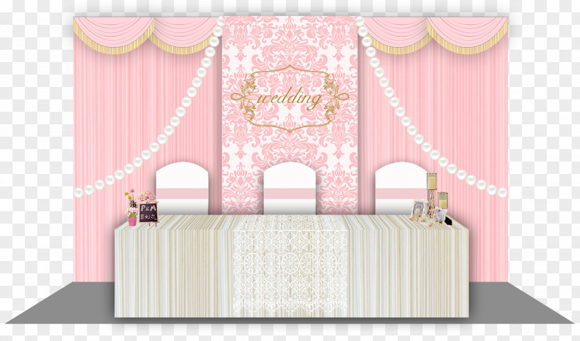 Pink Wedding Attendance Area Design Curtain Poster PNG