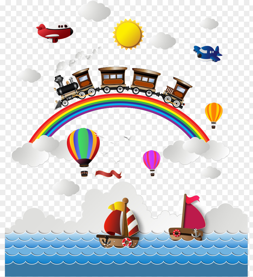Vector Rainbow And Trains Airplane Train Clip Art PNG