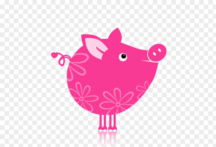 Cartoon Cute Pink Pig Mirror Chic Boutique Logo Illustration PNG