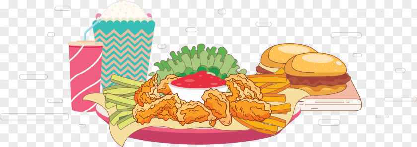 Cartoon Hand Painted Burger Chicken Wings Package Hamburger Buffalo Wing Junk Food Fried Fast PNG