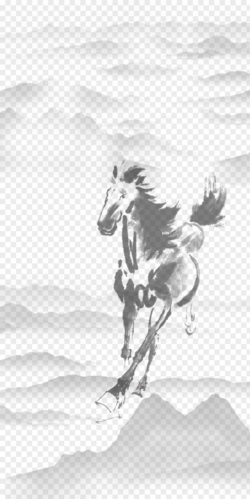 Ink Alpine Horse Creative Background Visual Arts Black And White Drawing Pattern PNG