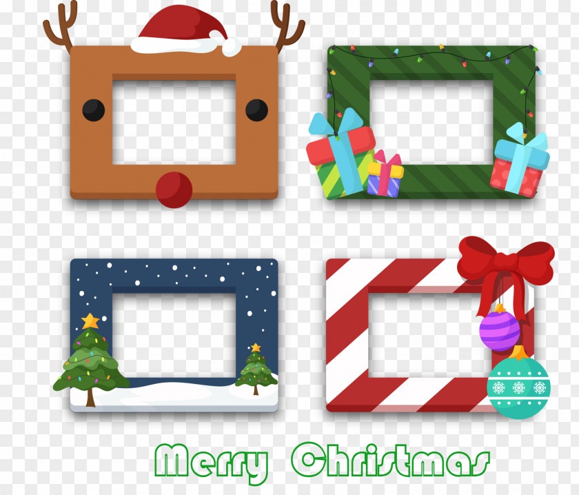 4 Creative Christmas Rectangular Box Tree Party Picture Frame Photo Booth PNG
