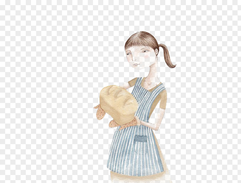 Bxe1nh Bread Watercolor Painting Drawing Illustration PNG painting Illustration, Girl holding bread clipart PNG