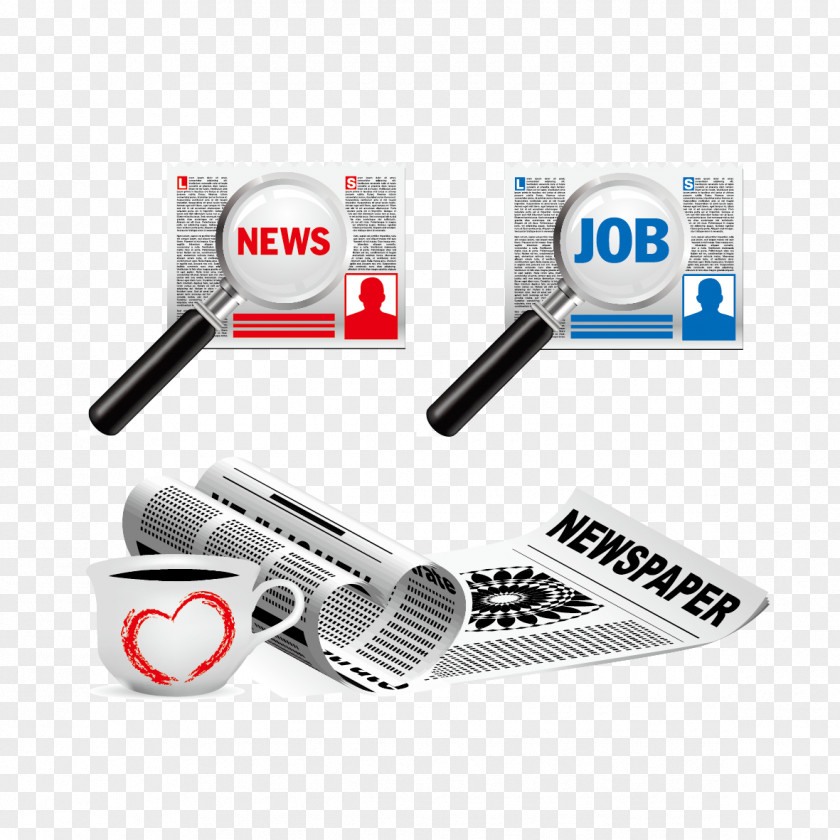 Newspaper And Magnifying Glass Clip Art PNG